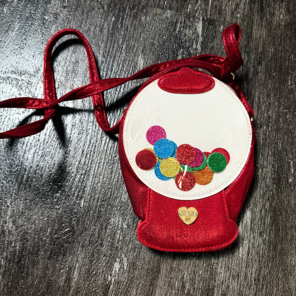 Charm It! Gumball Machine Crossbody Bag Kids OS Red Metallic Glitter Novelty